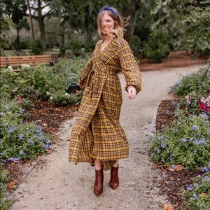 Anthropologie Yellow Dalton Plaid Wrap Maxi Dress Small